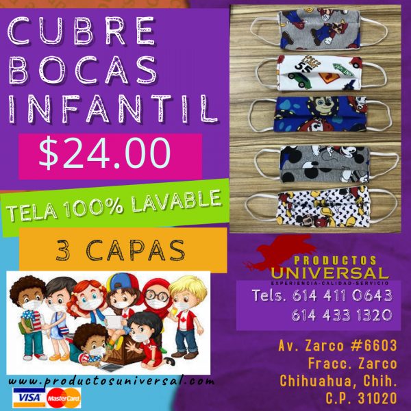 CUBRE BOCA TELA LAVABLE NIÑ@ - Imagen 3